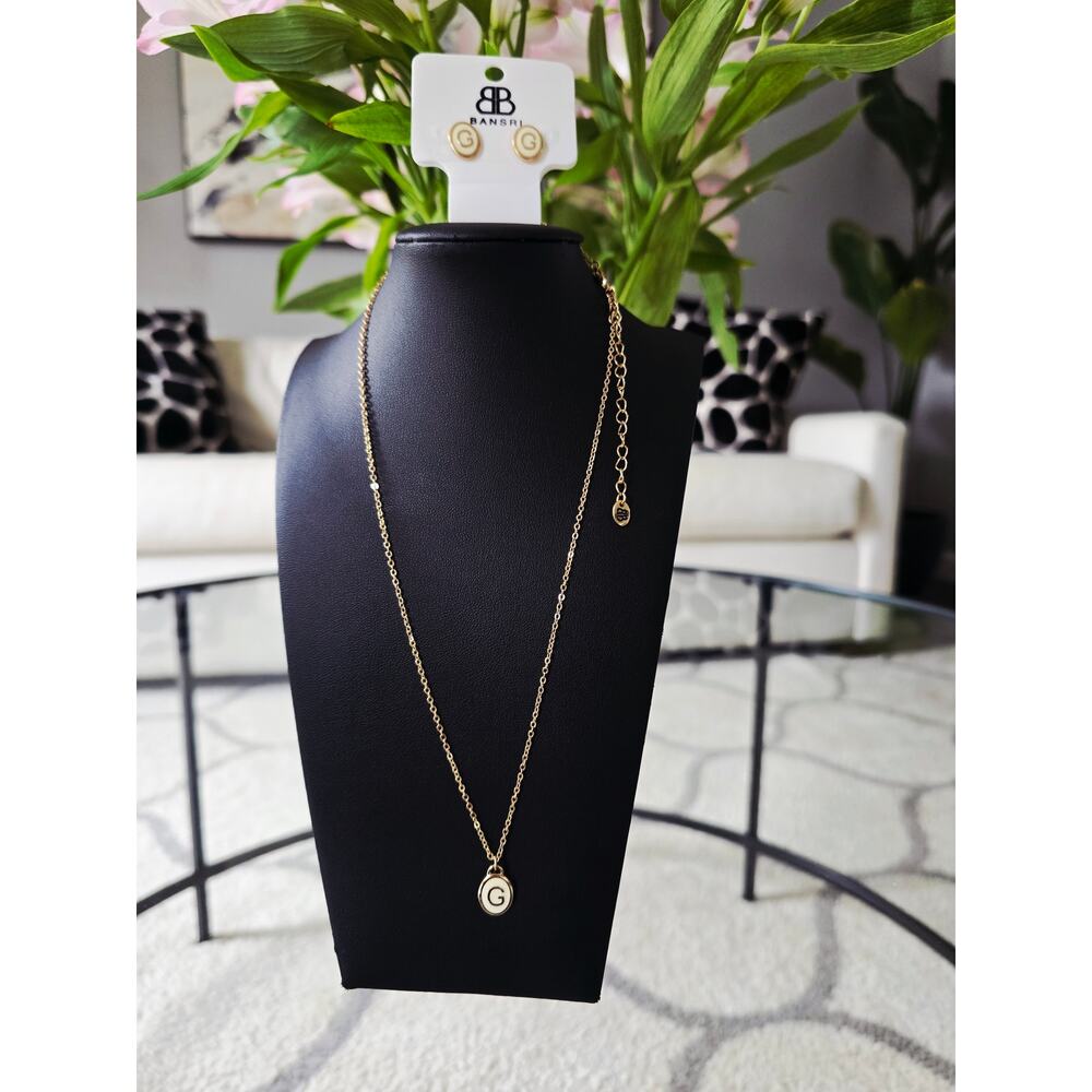 Bansri Gold Initial G Necklace Earrings Set New